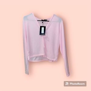 PrettyLittleThing thin baby pink cardigan with ties size US 12 UK 16